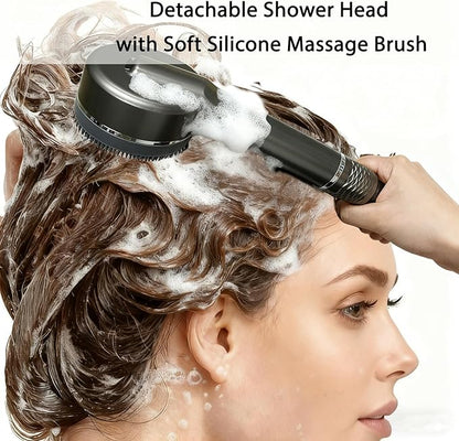 Filtered Shower Head with Handheld, High Pressure 4 Modes & ON/OFF Switch, Water Softener Filter Beads for Hard Water Remove Chlorine, Hand Held Showerhead Set for Pets Bath & Daily Shower