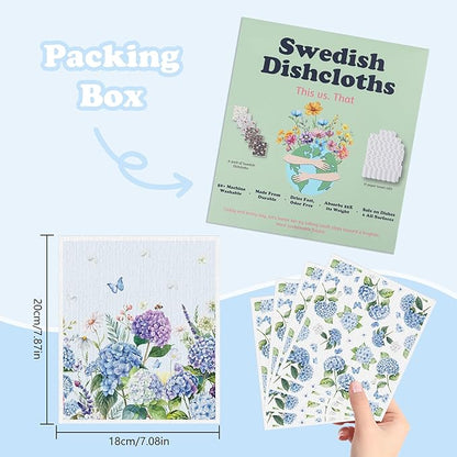 Swedish Dishcloths for Kitchen, 6 Pack Spring Summer Hydrangea Floral Kitchen Towels, Non-Scratch Swedish Dish Cloths Reusable Paper Towels Super Absorbent Cellulose Sponge Cloths