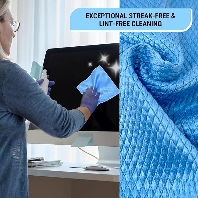 Eco-Fused Double Sided Cleaning Cloths - 6 Pack - 8 x 8 inch - Fishscale and Suede Cloth for Stainless Steel, Windows, Mirrors, Smartphones, LCD, Screens, Camera Lenses, Delicate Surfaces