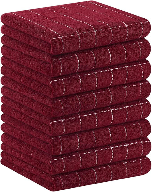 Homaxy 100% Cotton Terry Kitchen Towels(Brick Red, 13 x 28 inches), Checkered Designed, Soft and Super Absorbent Dish Towels, 8 Pack
