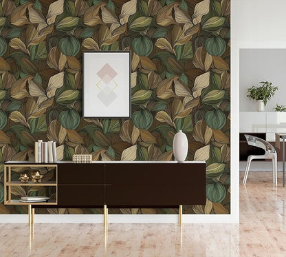 Tropical Leaf Wallpaper – Modern Botanical Peel and Stick Wallpaper for Accent Walls, Living Room & Bedroom Decor | Self Adhesive, Waterproof Vinyl, 17.7" x 118"