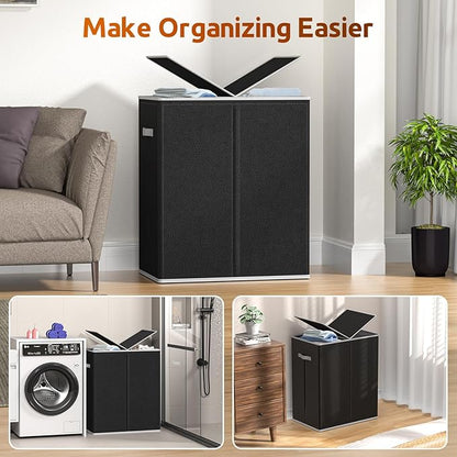 Laundry Hamper with Lid 160L Laundry Basket - Double Clothes Hamper with 2 Removable Bags, 2 Section Large Laundry Basket Organizer for Laundry Room, Bedroom, Hampers for Laundry