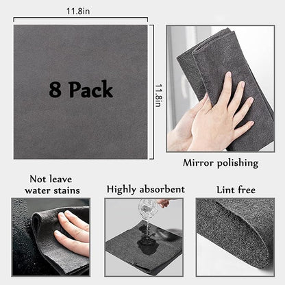 XANGNIER Thickened Magic Cleaning Cloth,8 Pcs Lint Free Cloth,Reusable Microfiber Cleaning Rag for Windows,Mirror,Glass,Car,Gray