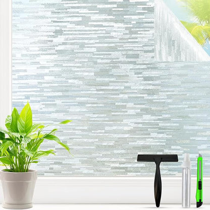 Frosted Glass Window Privacy Film Decorative, Bathroom Window Privacy Film for Glass Windows Cover, Static Cling, Removable, Reusable, Anti-UV, Anti-Glare, Heat Blocking, 23.6 Inch by 78.7 Inch