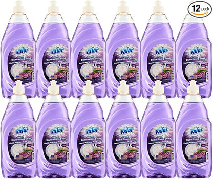 Valor Dishwashing Liquid, 25 fl oz – Dish Soap for Kitchen & Bathroom, Grease-Fighting, Gentle on Hands, Fast Rinse, Eco-Friendly Biodegradable Formula (25 fl oz (Pack of 12), Lavender)