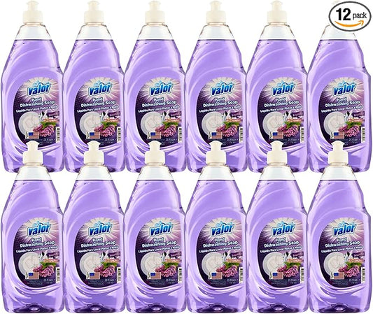 Valor Dishwashing Liquid, 25 fl oz – Dish Soap for Kitchen & Bathroom, Grease-Fighting, Gentle on Hands, Fast Rinse, Eco-Friendly Biodegradable Formula (25 fl oz (Pack of 12), Lavender)