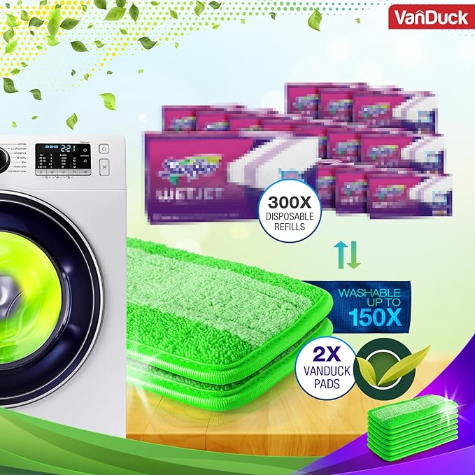 VanDuck Reusable Mop Pads for Swiffer WetJet (4 Pack) - Microfiber Mop Refill for Wet Mopping Cloths - Washable Pads Compatible with Multi-Surface Floor Cleaning