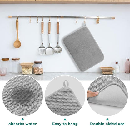 GeeRic Microfiber Dish Drying Mat, Super Absorbent Kitchen Dish Drying Pad for Mother's Day, Reversible Gift Mats for Countertop, 17.8 * 23.6 inch Gray
