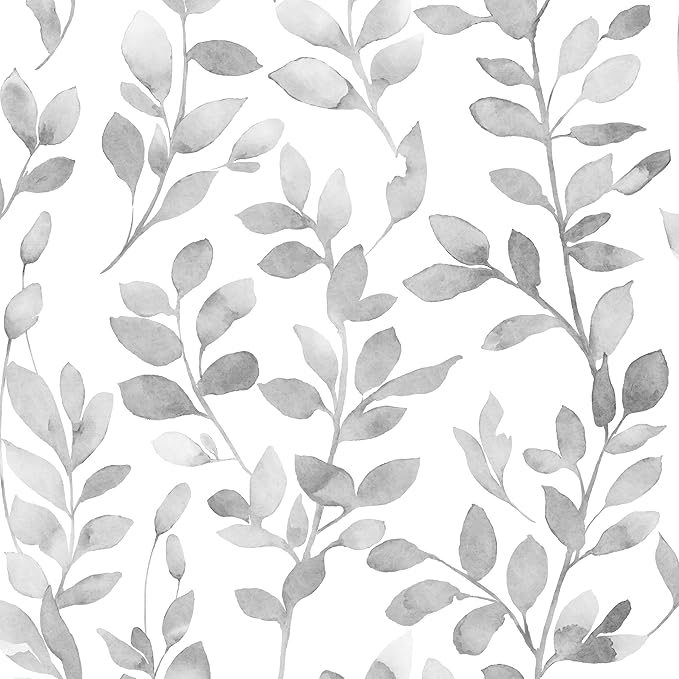 MelunMer Modern Grey Leaf Peel and Stick Wallpaper Boho Gray Contact Paper for Cabinets Self-Adhesive Removable Wallpaper for Bedroom Decor Botanical Contact Paper Bathroom Waterproof 787inL17.3inW