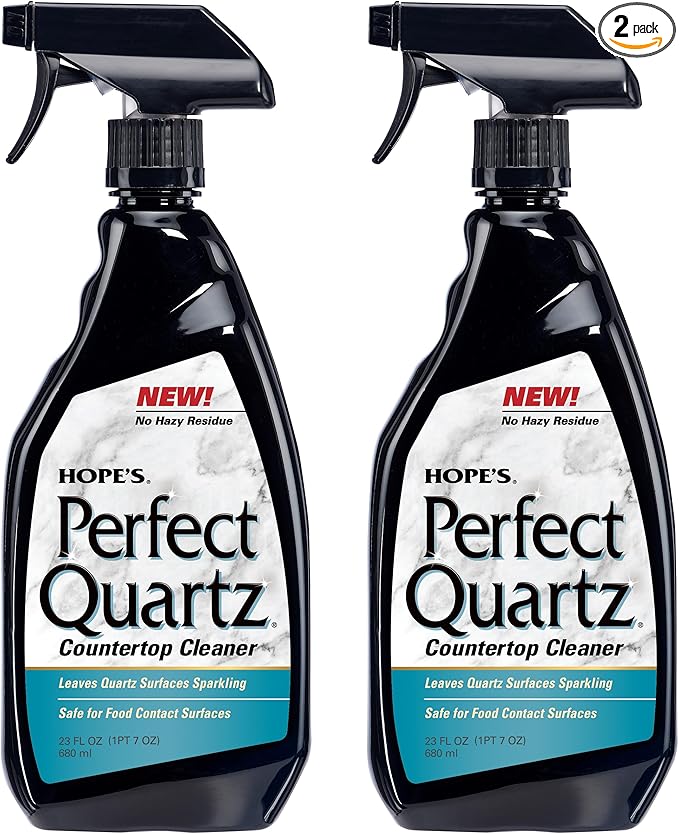 HOPE'S Perfect Quartz Countertop Cleaner, No Hazy Residue, Streak-Free, Safe on Food Contact Surfaces, Fragrance-Free, Sunscreen-Free, Counter Cleaner for All Brands of Quartz, 23 Fl Oz, Pack of 2