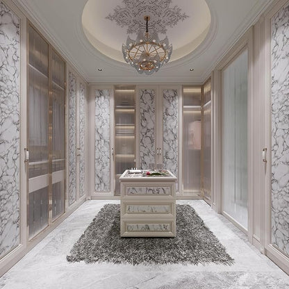 JSEVEM 31"×157" Extra Wide Thick White Grey Marble Wallpaper Peel and Stick Glossy Textured Cream Gray Granite Contact Paper Vinyl DIY Waterproof Wall Tile Sticker for Kitchen Bedroom Bathroom Walls