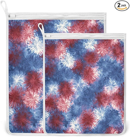 Mesh Laundry Bags Lingerie Bags for Washing Delicates 2 PCS Durable Wash Bag with Zipper Small and Medium Washable Retro Tie Dye Fireworks