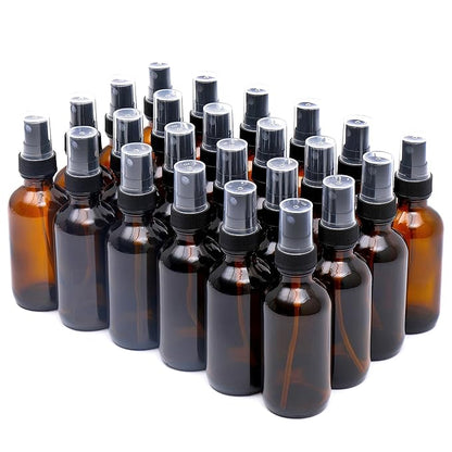 NOOEEISS Amber Glass Small Spray Bottle 2 oz 24 Packs,Fine Mist Sprayer Small Clear Bottles,Refillable Containers mini spray bottles for Cleaning Solutions and Skin Care (Amber 24pcs)