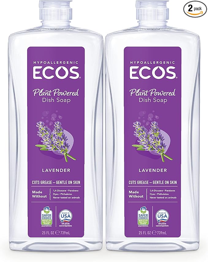 ECOS® Hypoallergenic Dish Soap, Natural Lavender, 25 Fl Oz (Pack of 2)