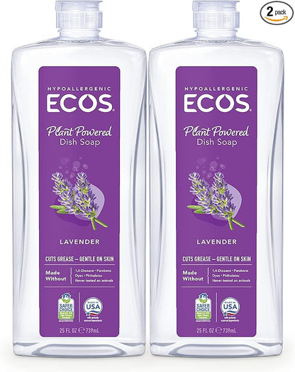 ECOS® Hypoallergenic Dish Soap, Natural Lavender, 25 Fl Oz (Pack of 2)