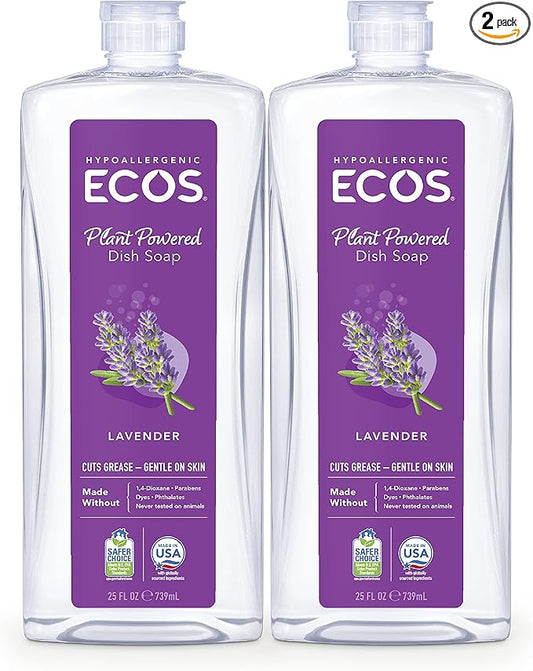 ECOS® Hypoallergenic Dish Soap, Natural Lavender, 25 Fl Oz (Pack of 2)