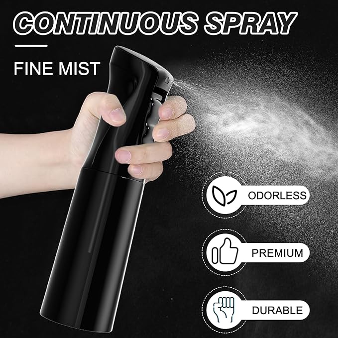 IMPORX Continuous Spray Bottle for Hair 2 Pack (10.1oz/300ml) Home Essentials Spray Bottles for Cleaning Empty Ultra Fine Water Mister Sprayer for Hairstyling Garden Plants Curly Hair Perfume, Black