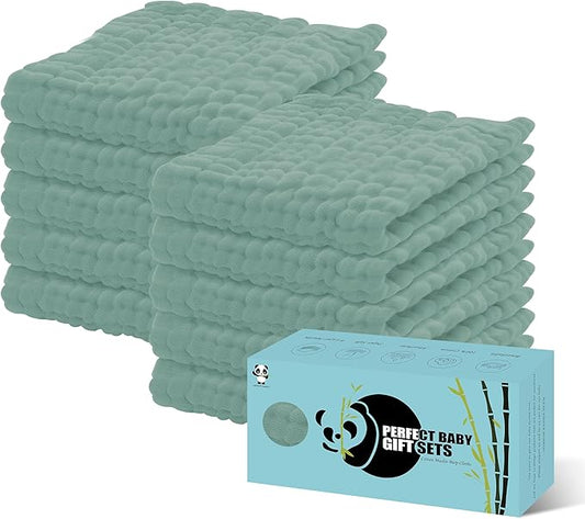 HIPHOP PANDA 10 Pack 6-Layers Muslin Burp Cloths Large - Durable 100% Cotton - Baby Essentials Extra Absorbent and Soft Boys & Girls Rags for Newborn Registry (Green, 20" X10")