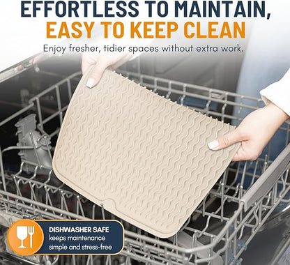 Silicone Dish Drying Mat for Kitchen Counter - Multi-Use 18 x 16 Inch Pad, Non-Slip & Heat-Resistant, Perfect Dish Drainer Mat by Linda’s Essentials, Ideal Kitchen Accessory (Beige)