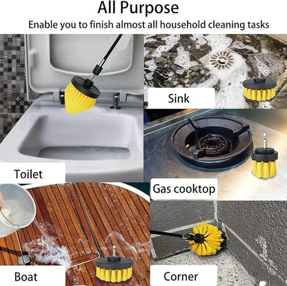 8 Pack Drill Brush Attachment Set,1/4in Power Scrubber Brush + Extend Long Rod, Power Cleaning Scrub Brush for Bathroom, Tub, Tile, Floor, Grout, Boat(White)