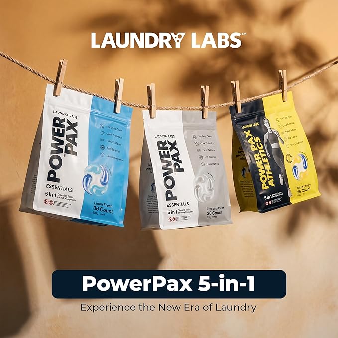 PowerPax 5-in-1 Laundry Detergent Pods, 36 Count Concentrated Enzyme Clean pods for Stain Removal, Odor Control, Fabric Softening & Color Care, Linen Fresh