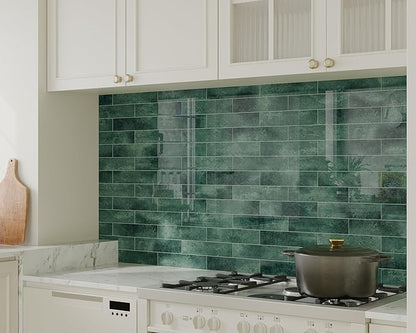 COLAMO 22PCS Green Peel and Stick Backsplash, Self Adhesive Glossy Subway Tile, Brick Mosaic Tile Stick on Backsplash for Kitchen, Bathroom, RV, Accent Wall