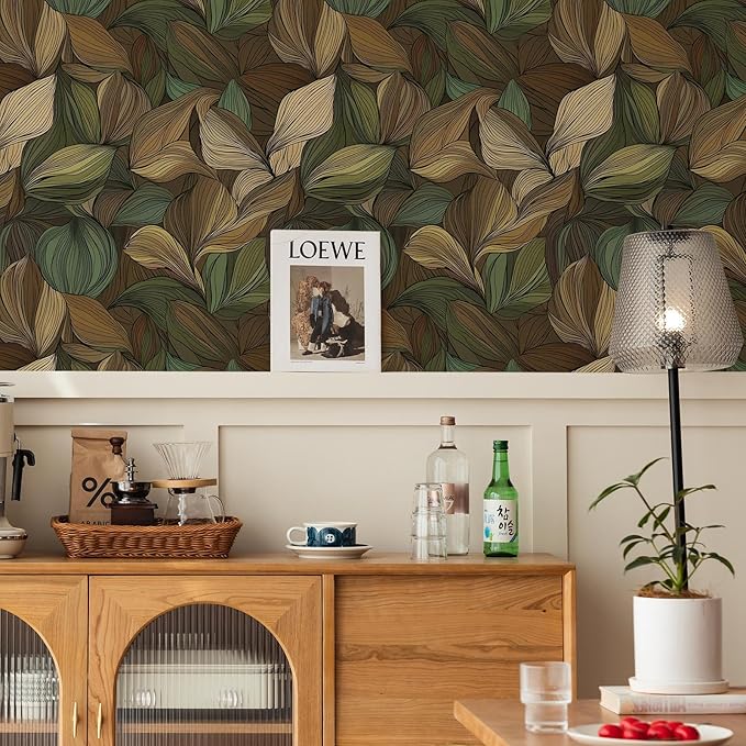 Tropical Leaf Wallpaper – Modern Botanical Peel and Stick Wallpaper for Accent Walls, Living Room & Bedroom Decor | Self Adhesive, Waterproof Vinyl, 17.7" x 236"