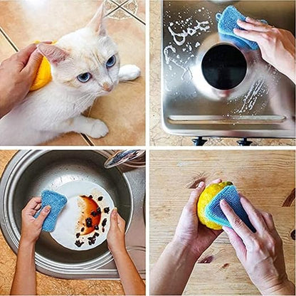 Dishwashing Gloves Cleaning Silicone Gloves with Cleaning Cloth Kitchen Accessories Dish Scrubber, Waterproof Cleaning (1 Pairs Green, 1 sponge)