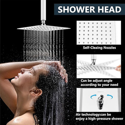 Aolemi Ceiling Mount Shower System Rain Shower Head with Handheld Spray High Pressure Shower Faucet Set Rough-in Valve Shower Trim Kit Included Bathroom Polish Chrome 8 Inch Ceiling Shower Head