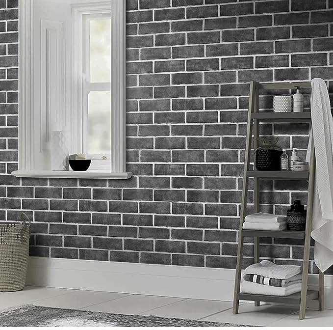 HeloHo 17.7" X 394" Grey Brick Wallpaper Peel and Stick Self-Adhesive Removable 3D Textured Wall Paper for Kitchen Backsplash Living Room Bedroom Decor