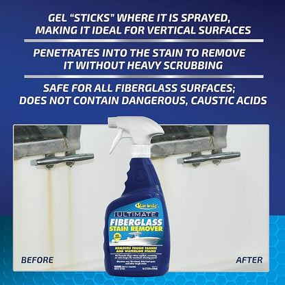STAR BRITE Ultimate Fiberglass Stain Remover - Easy-to-Use Marine Grade Solution to Eliminate Tough Rust, Leaf & Waterline Stains for Boats and More - Maximum Cleaning Power Gel Spray