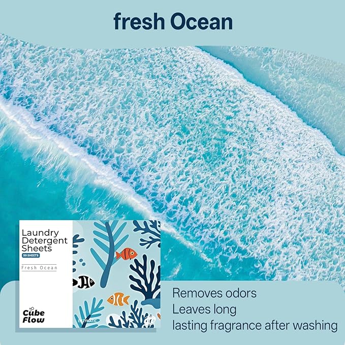 Laundry Detergent Sheets, Ebony Rose Scent - 100 Loads | 72-hour long lasting fragrance, Eco Friendly Sheets | Pre-Measured, Liquidless for Deep Clean | Hypoallergenic (Fresh Ocean)