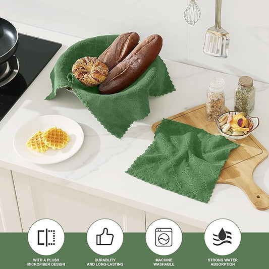 Homaxy Kitchen Towels and Dishcloths Set, 10 x 10 and 13 x 19 Inches, Set of 12 Super Soft and Absorbent Coral Velvet Kitchen Towels, No Lint and Nonstick Oil Fast Drying Dish Towel, Grass Green