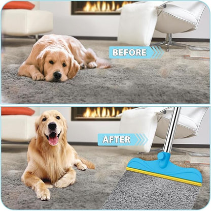 3 in 1 Carpet Rake for Pet Hair Removal, 60” Adjustable Long Handle Pet Hair Remover, Tool Set of 3, Reusable Carpet Scraper Dog Cat Pet Hair Removal Broom for Carpets, Car Mat, Pet Bed, Rugs