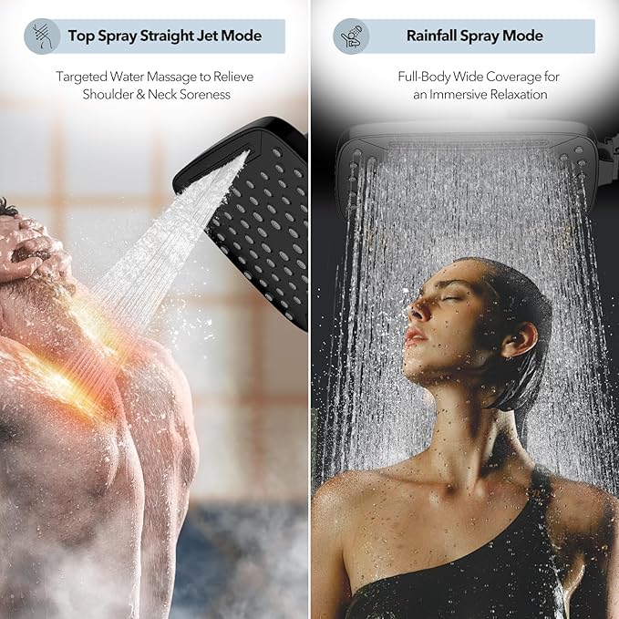 JDO High Pressure Shower Head, 7 Spray Modes Rain Shower Heads with Handheld Spray Combo,Dual Showerhead with 10 Inch Rainfall Spray, Detachable Hand Held Shower, Stainless Steel Hose, Power Wash