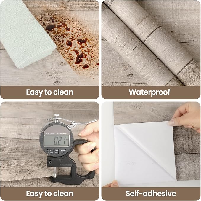 LXCREAT Natural Wood Contact Paper, Peel and Stick Wallpaper 17.5"x787.4", Self Adhesive and Removable Vintage Faux Wooden Shiplap Wall Paper for Shelf Kitchen Counter Home Walls Decoration