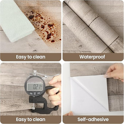 LXCREAT Faux Wood Butcher Block Contact Paper Shiplap Peel and Stick Wallpaper 17.5"X236", Natural Grey Wooden Self Adhesive Removable Vintage Wallpaper for Shelf Kitchen Home Walls Decoration