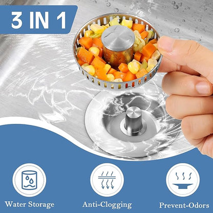 Kitchen Sink Drain Strainer 2 Pack, 304 Stainless Steel Pop Up Sink Stopper, Anti-Clogging Sink Drain Strainer for US Standard Kitchen Drain (SUS304 Brushed)
