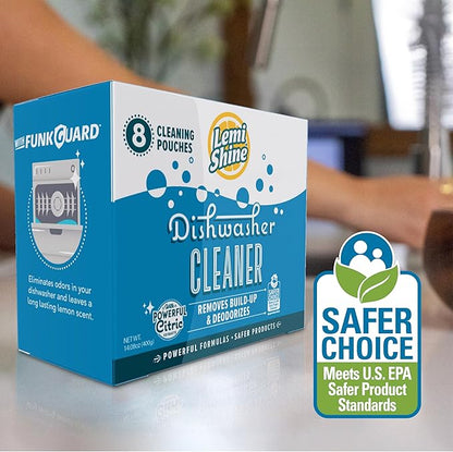 Lemi Shine Natural Dishwasher Cleaner - Hard Water Citric Acid Cleaning Powder - Lemon Scented Eco-Friendly Dishwasher Cleaner & Deodorizer - 14.08 oz (8 Pack)