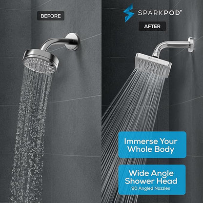 SparkPod Shower Head - High Pressure Rain - Premium Quality Luxury Design - Easy Clean Adjustable Replacement for Your Bathroom Shower Heads (Luxury Polished Chrome, 6 Inch Square)