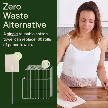 10 Pack Reusable Kitchen Paper Towels Washable - Super Absorbent Natural unPaper Towels - Natural Cotton - Reusable, Paperless Kitchen Dish Cloths - 100% Organic