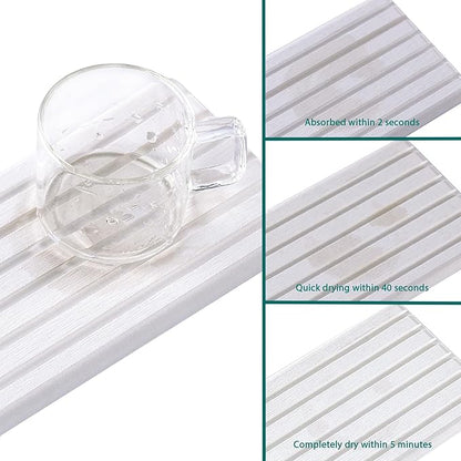 NiuYichee 2 PCS Water Absorbent diatomite Coasters, 12.2" x 5.5" Water Absorbing Stone Tray for Sink, Stone Drying mat for Kitchen Counter, Stone soap Tray Used for Hand Soaps & toiletries & Plants