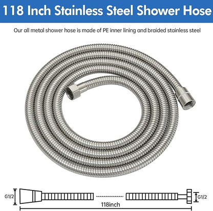 RUMOSE 118 inches Shower Hose Shower Head Extension Tube Extra Long Stainless Steel Shower Hose Attachment Flexible Handheld Shower Sprayer Hose, Brushed Nickel