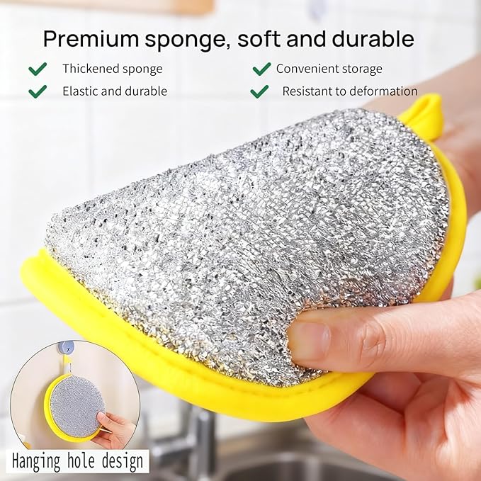 Double Sided Dish Sponges, Extra Thick 2.5cm Scrub Sponges Non Scratch for Kitchen, Heavy Duty Scouring Pads with Handle Hole for Dish Washing, Sink & Stove Cleaning (10 Pack)