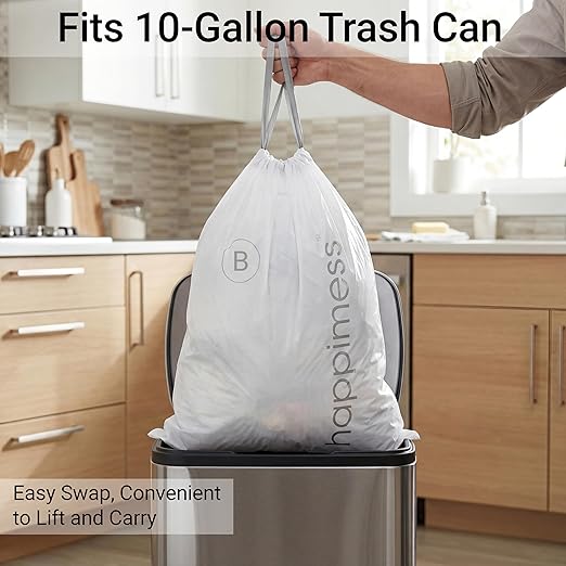 happimess 5.3 Gallon (20L) Drawstring Trash Bags, Unscented, White, Heavy Duty LDPE Liners for Kitchen and Household, Custom Fit 80 Count (4 Packs of 20 Liners) HPM3000B-W-4SET