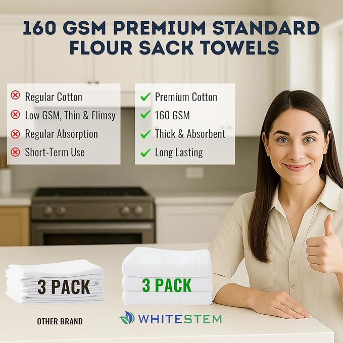 Flour Sack Tea Towel for Crafts | Kitchen Dish Cotton Blank Towel for Embroidery | Baking Bread Proofing Linen Cover | Thick Absorbent Quick Dry | 3 Pack 28"x28" White