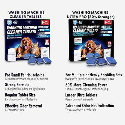 Washing Machine Cleaner New Ultra Pro Tablets 50% Stronger Formula for Pet - 56 Pack, HE Front & Top Load, Washer Deep Cleaning, Remove Tough Pet Hair, Odors, Residue & Grime, No Dander Build-up