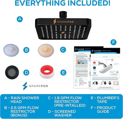 SparkPod Shower Head - High Pressure Rain - Premium Quality Luxury Design - Easy Clean Adjustable Replacement for Your Bathroom Shower Heads (Vintage Oil Rubbed Bronze, 6 Inch Square)