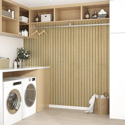 Wallercity Brown Wood Slat Wall Paneling for Interior Walls Removable Soundproof Wall Panels 3D Textured Peel and Stick Wood Panel Flexible Light Wooden Panels for Bedroom Office Studio 11.7''x197''