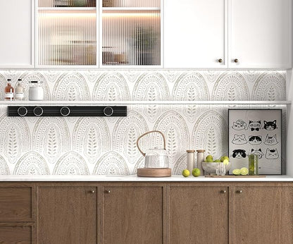 Modern Peel and Stick Wallpaper Boho Contact Paper 17.3''×393'' Self Adhesive Removable Wallpaper Peel and Stick Wall Paper Beige and White Wallpapers for Bedroom Bathroom Cabinets Decor Vinyl